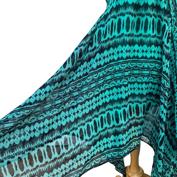 VTG Deb Y2K Dress Sz M Smocked Teal Black Handkerchief Hem Geometric Fairygrunge - Picture 8 of 12